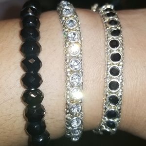 Vintage Women's Sparkling Silver Bracelet Trio